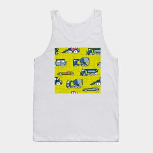 Vehicles blue on yellow-green texture Tank Top